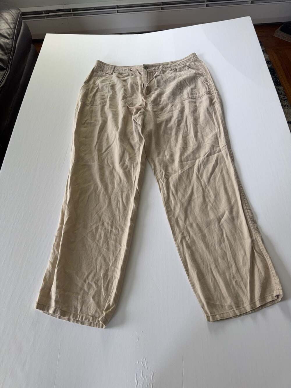 Nine West Jeans Women's Beige Linen Blend Drawstring Pants Size 14W/32